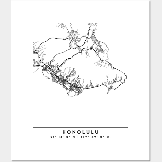 HONOLULU HAWAII BLACK CITY STREET MAP ART Wall Art by deificusArt